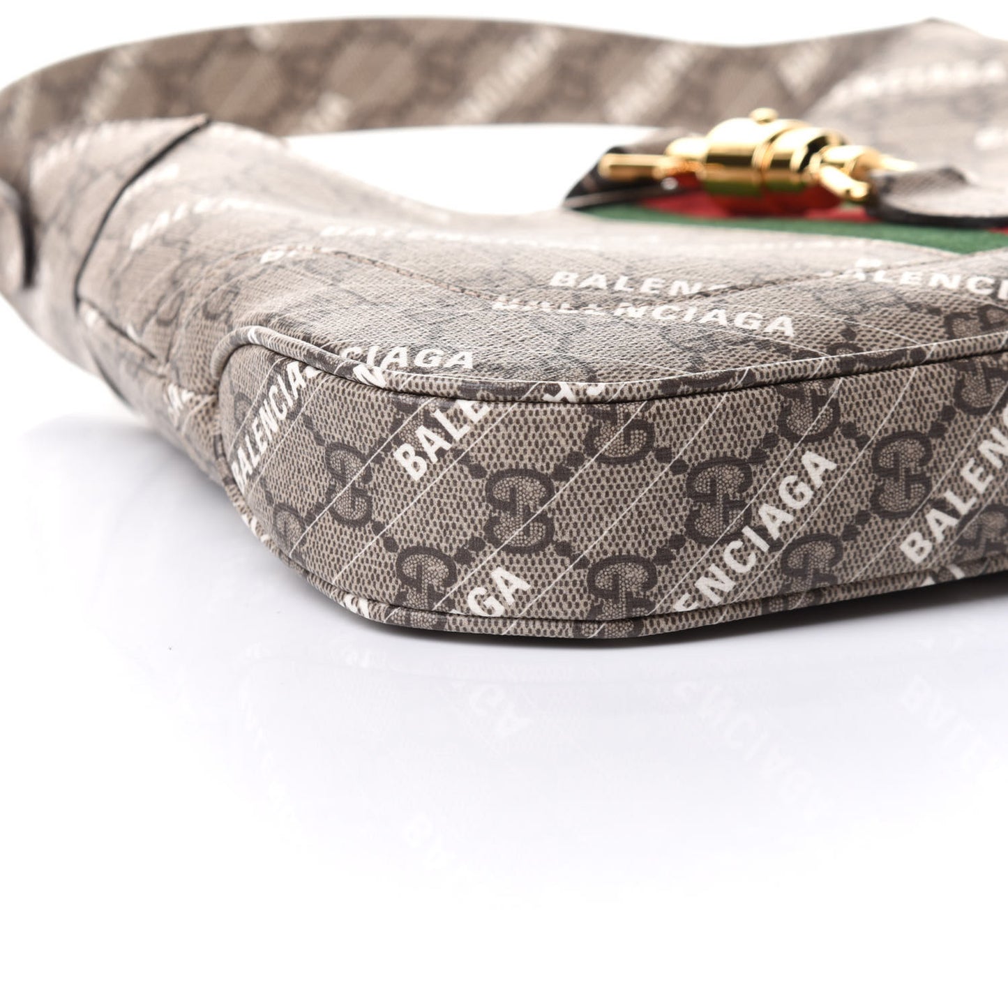 X BALENCIAGA GG Supreme Monogram Striped Logo Print Web Small Jackie 1961 Hobo Beige Ebony Mystic White