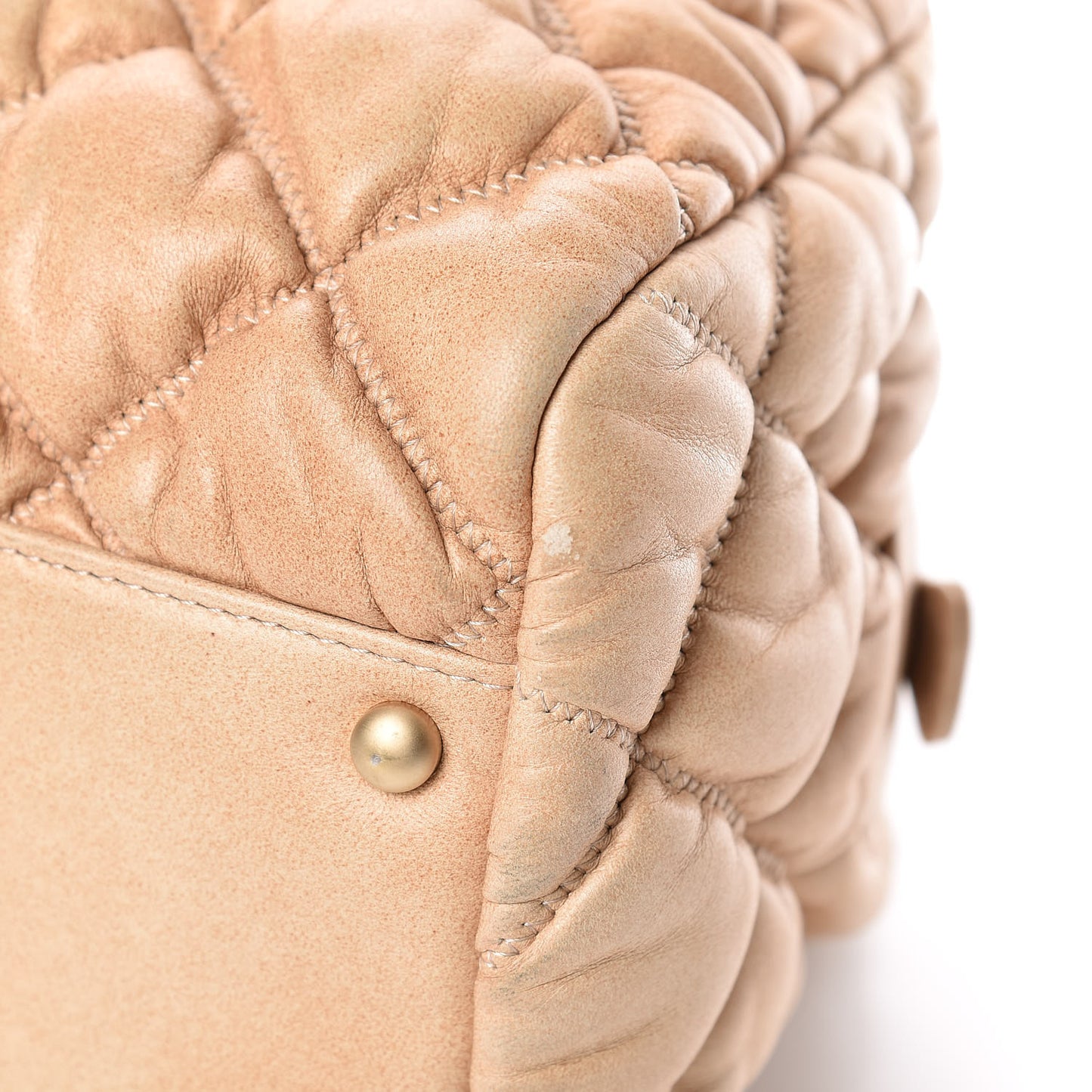 Lambskin Bubble Quilt Bowler Beige