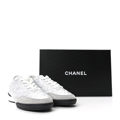 Chanel Laminated Lambskin Suede Quilted Womens CC Sneakers 37.5 Silver Gray 10 of 10