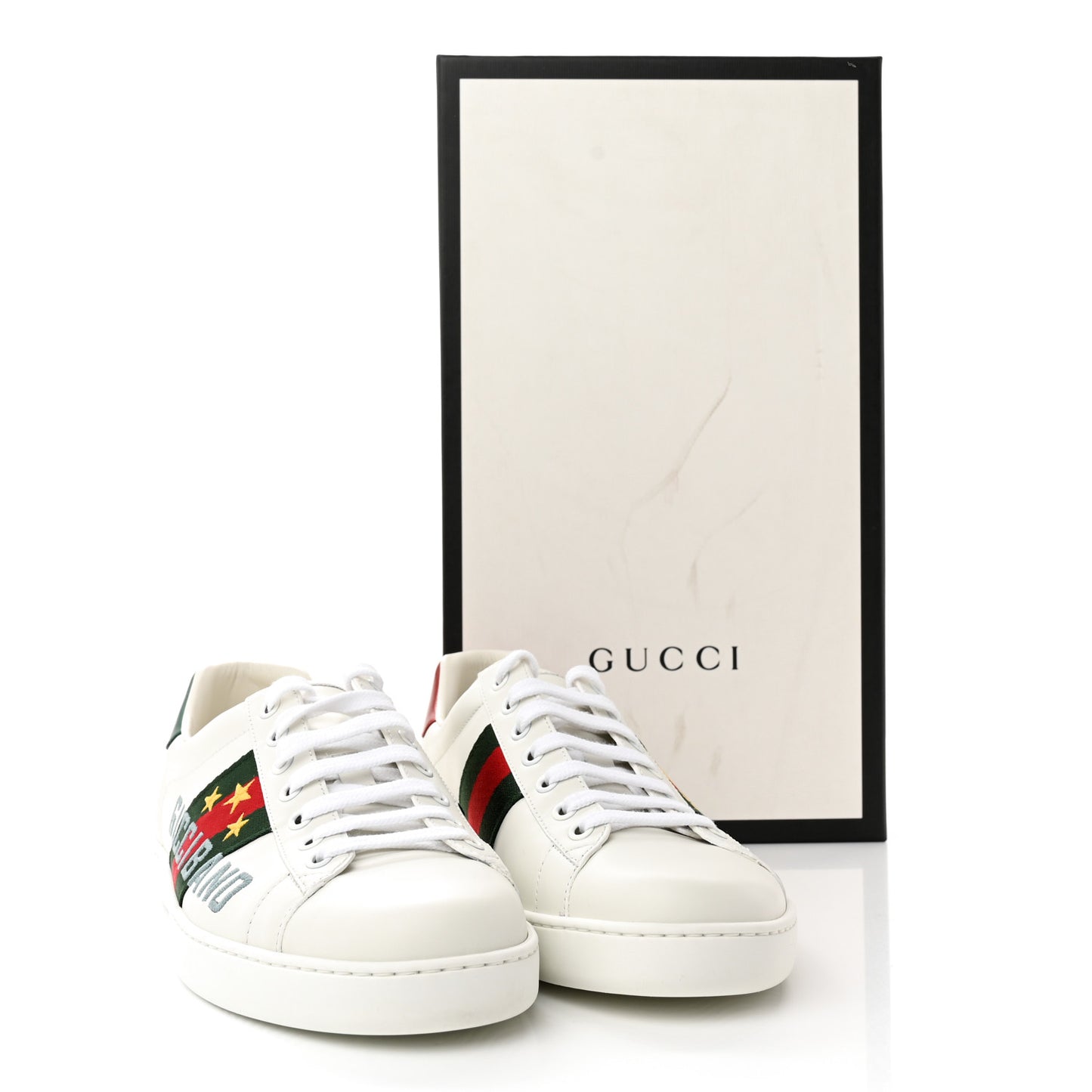 Calfskin Web Mens Gucci Band Ace Sneakers 8 White