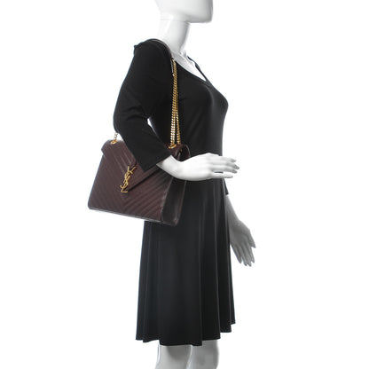 Saint Laurent Grain De Poudre Matelasse Chevron Large Monogram Satchel Rouge Legion 2 of 11