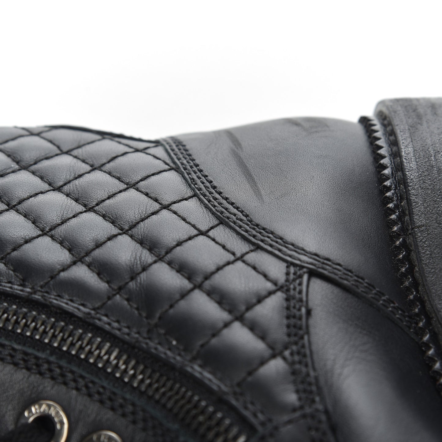 Calfskin Quilted Lace Up Combat Boots 37 Black