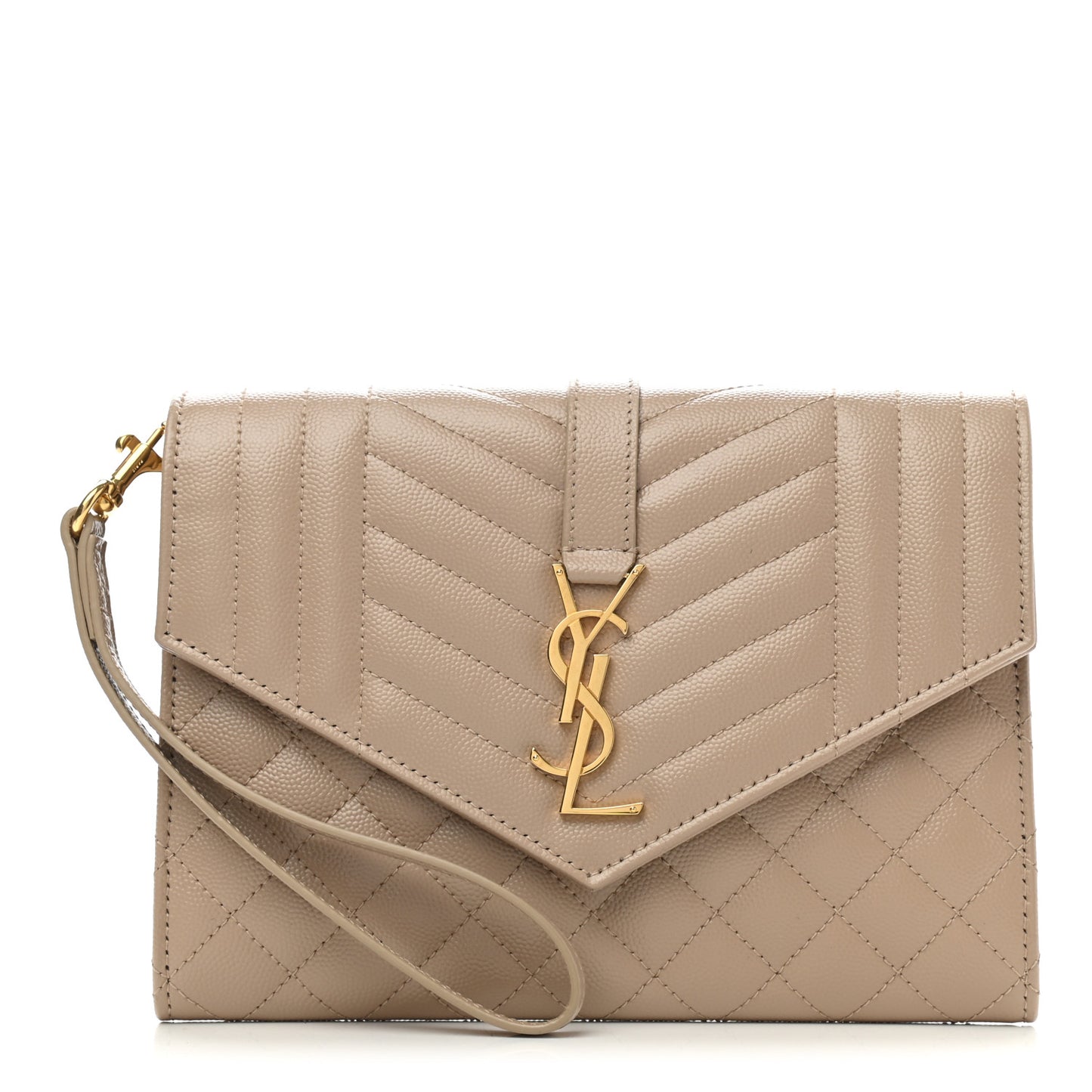 Grain De Poudre Textured Mixed Matelasse Triquilt Monogram Clutch Dark Beige