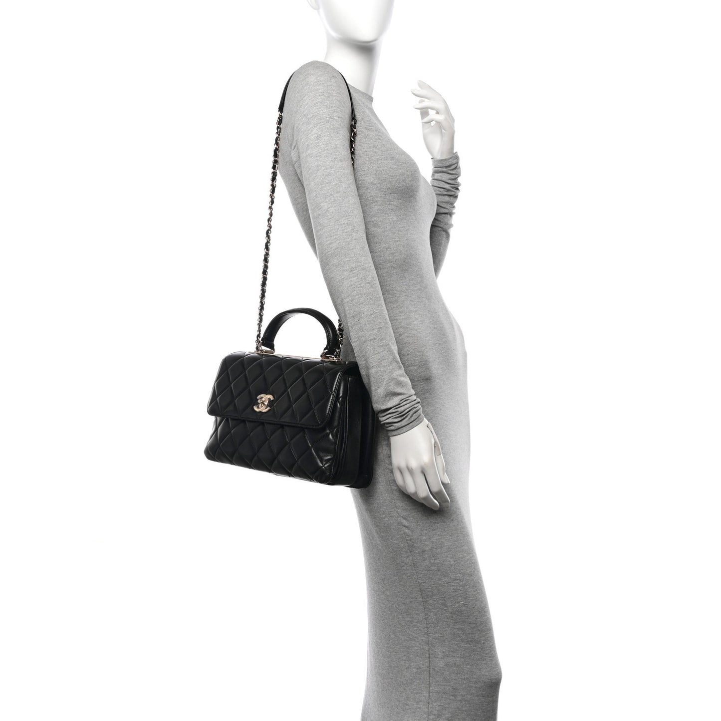 Lambskin Quilted Medium Trendy CC Flap Dual Handle Bag Black