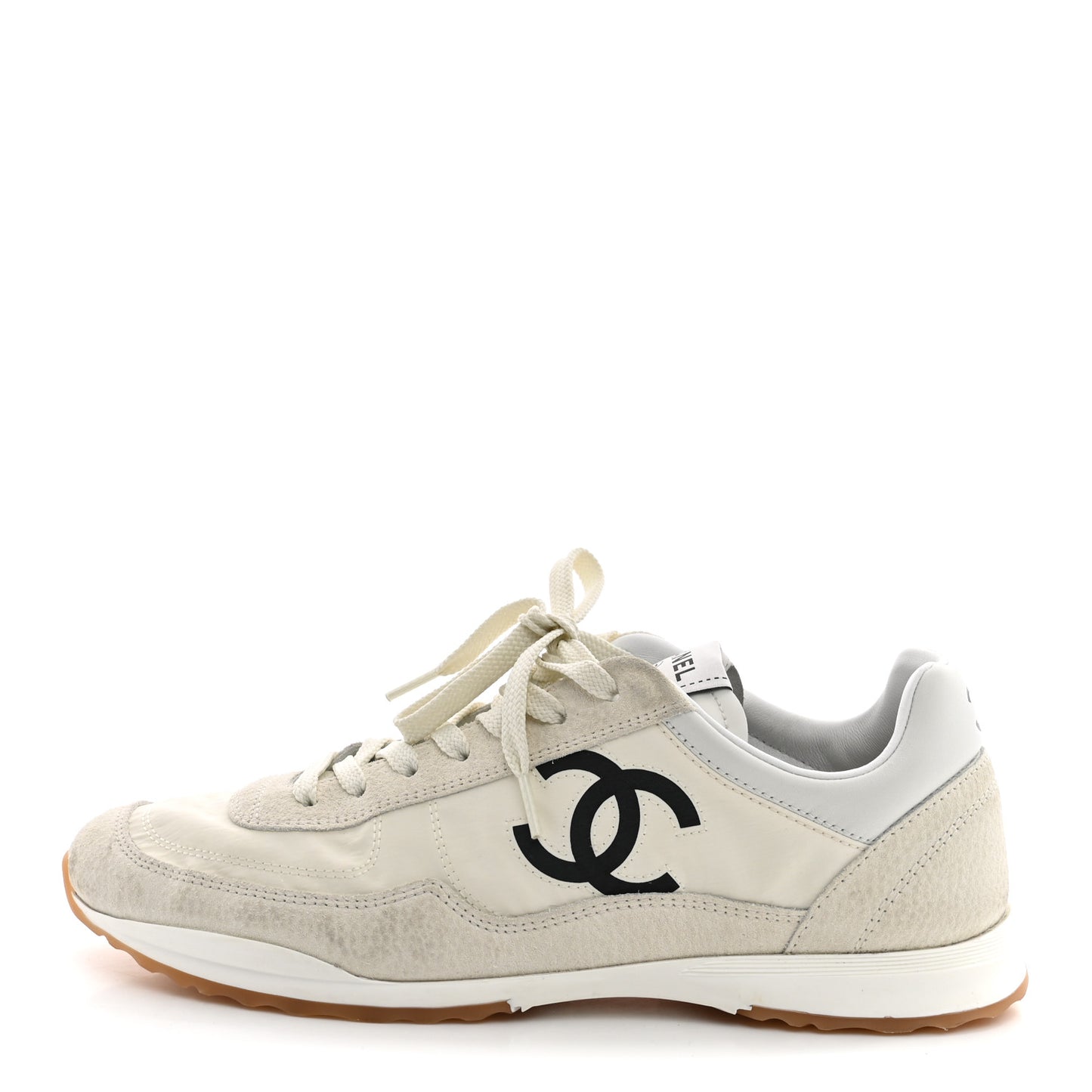 Fabric Embossed Suede Calfskin Womens CC Sneakers 37.5 White Black