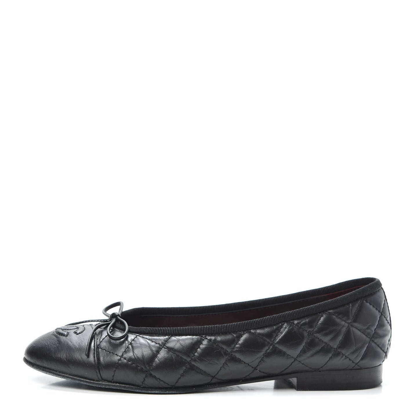 Aged Calfskin Quilted CC Cap Toe Ballerina Flats 37 Black