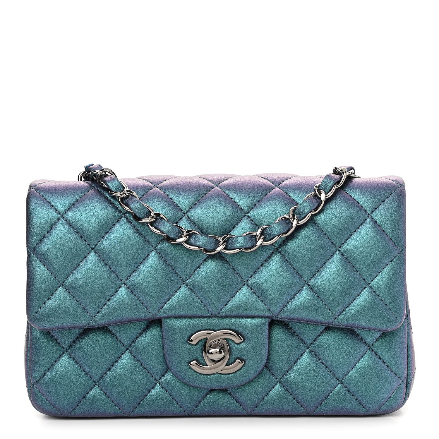Chanel Iridescent Lambskin Quilted Mini Rectangular Flap Turquoise 1 of 10