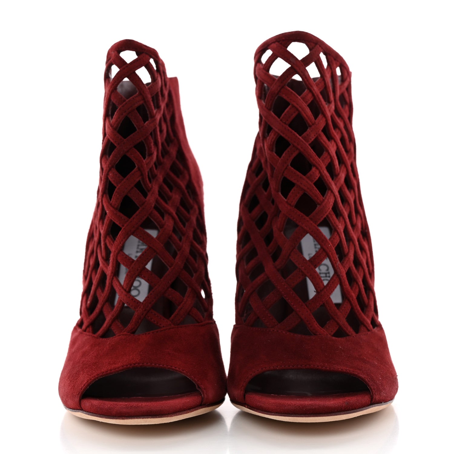 Jimmy Choo Suede Drift Cutout Peep Toe Ankle Boot 38.5 Burgundy 2 of 11