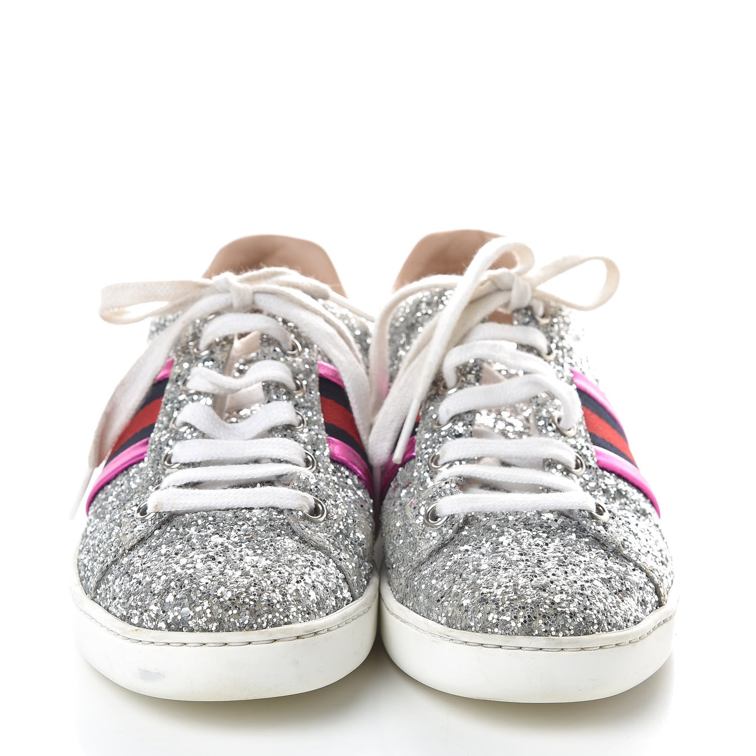 Gucci Glitter Web Womens Ace Sneakers 34.5 Silver 2 of 7