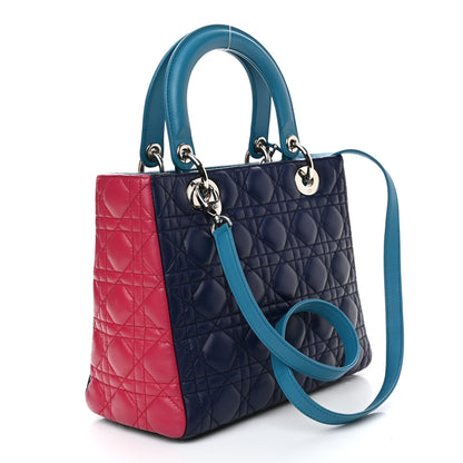 Christian Dior Lambskin Cannage Medium Tri-Color Lady Dior Sapphire Fuchsia Turquoise 3 of 18