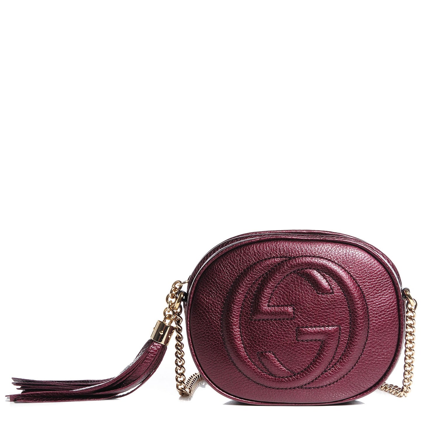 Metallic Cellarius Calfskin Mini Soho Chain Bag Classic Burgundy