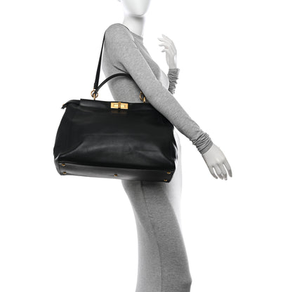 Fendi Vitello Morgan Shiny Nappa Medium Peekaboo Iconic Satchel Black Ciliegia 2 of 18