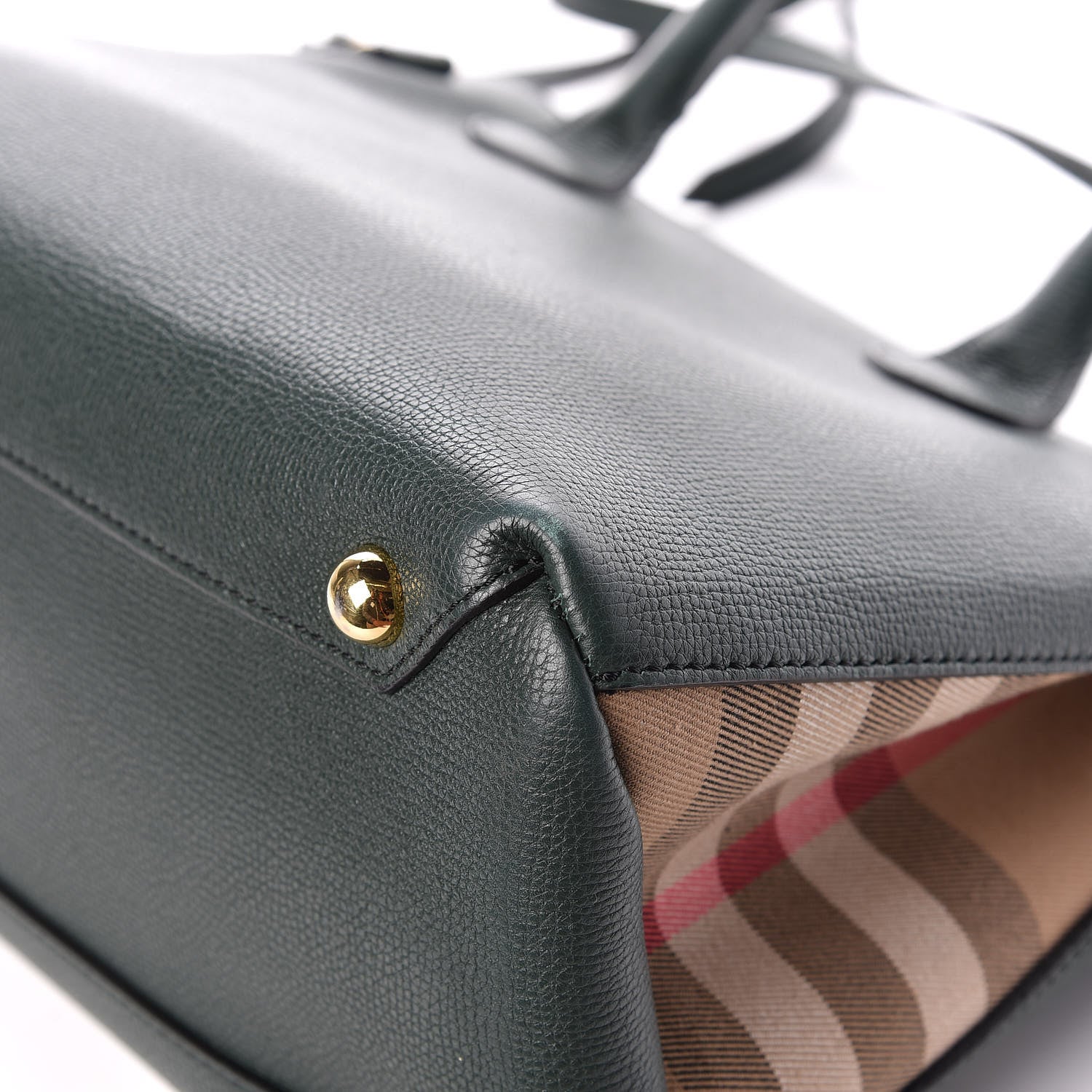Burberry Derby Calfskin House Check Medium Banner Tote Black Dark Bottle Green 13 of 14