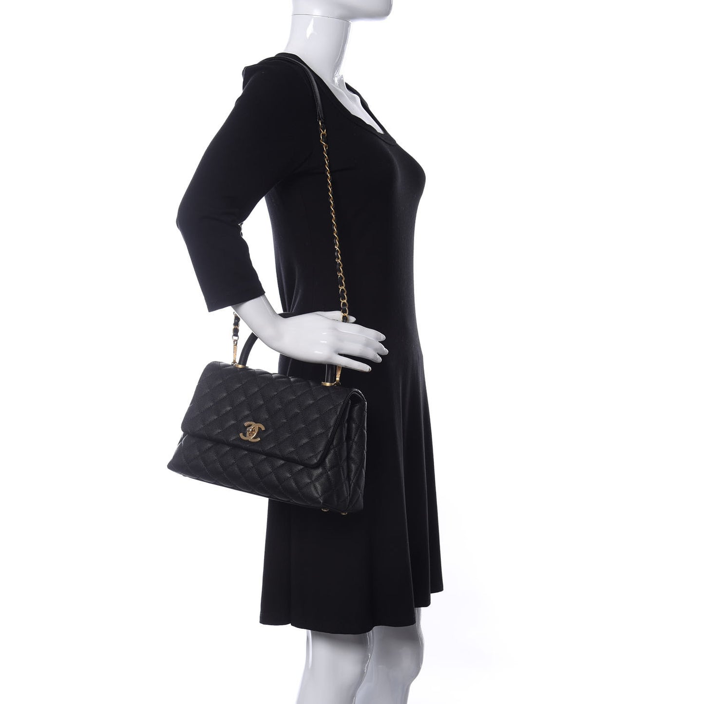 Caviar Quilted Small Coco Handle Flap Black