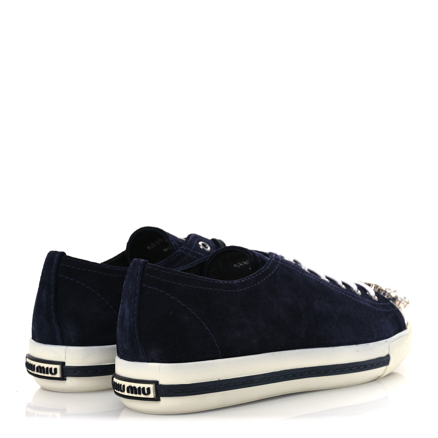 Miu Miu Camoscio Crystal Embellished Womens Low Top Sneakers 38 Navy 5 of 11