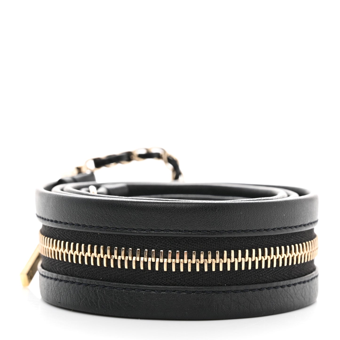 Calfskin Lambskin Zipper Chain CC Belt 85 34 Black