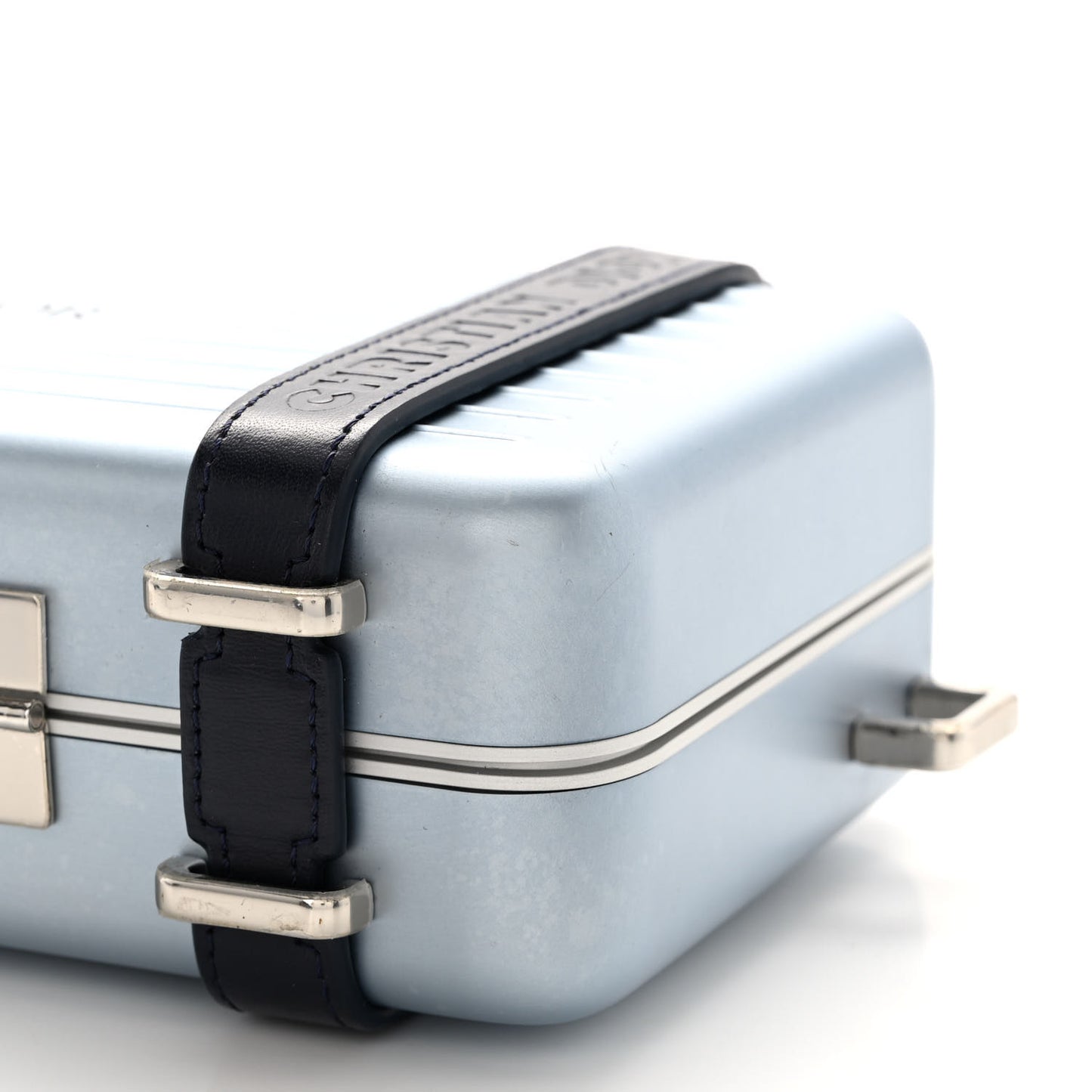 X RIMOWA Aluminum Personal Clutch On Strap Bleu