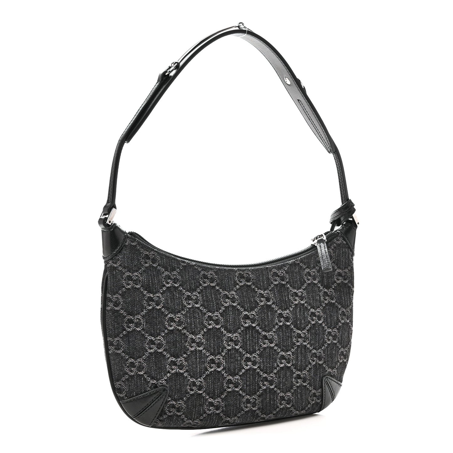 Jacquard Black Denim GG Monogram Horsebit Slim Small Shoulder Bag Black Grey