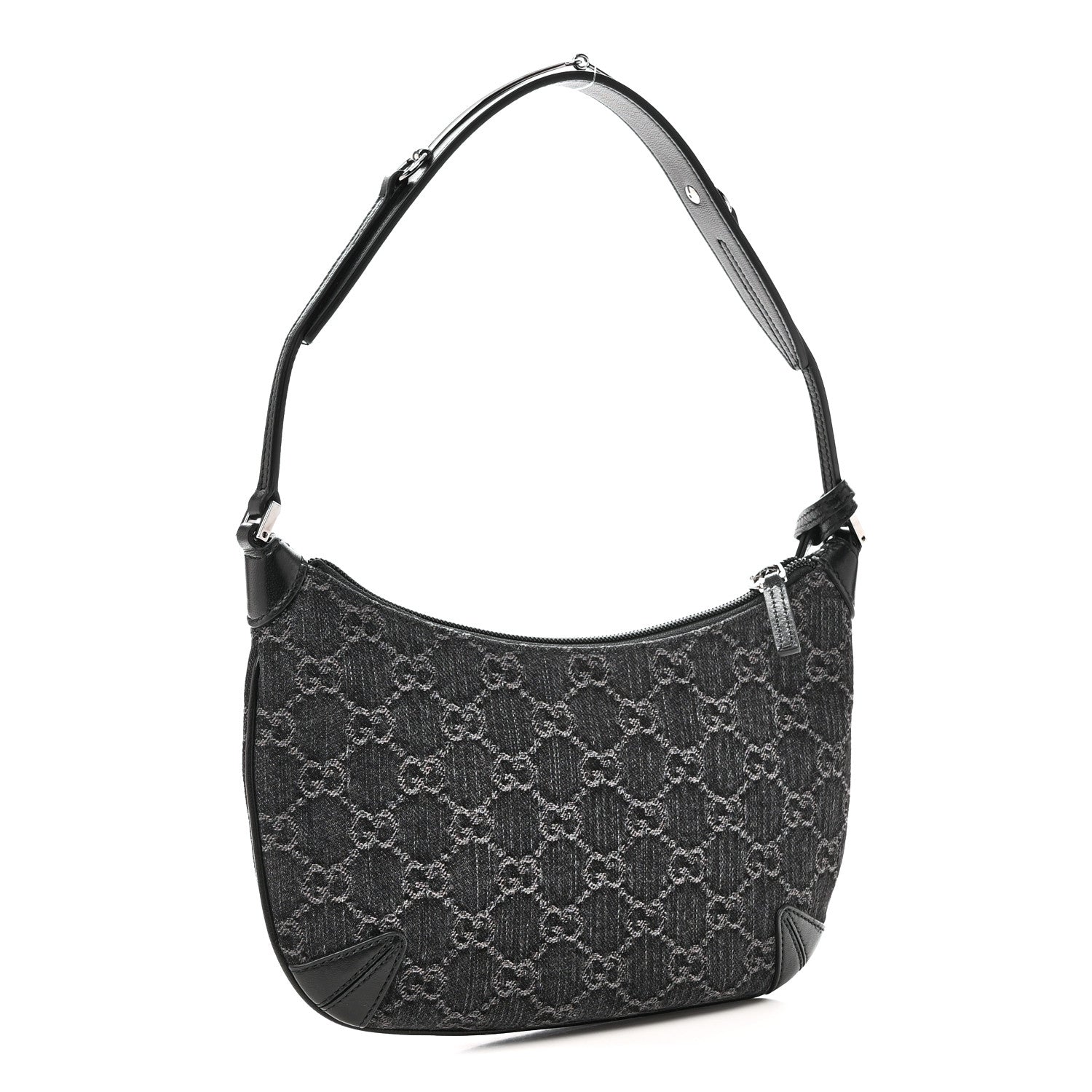 Gucci Jacquard Black Denim GG Monogram Horsebit Slim Small Shoulder Bag Black Grey 3 of 10