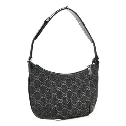 Gucci Jacquard Black Denim GG Monogram Horsebit Slim Small Shoulder Bag Black Grey 3 of 10