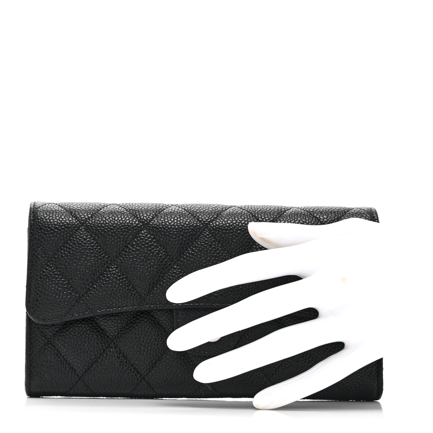 Caviar Quilted Large Gusset Flap Wallet Black