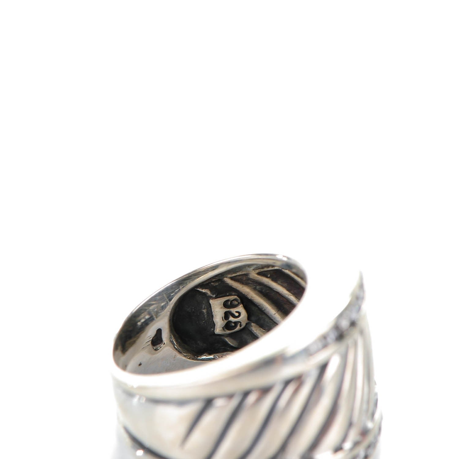 David Yurman Sterling Silver Pave Diamond 15mm Thoroughbred Ring 48 4.5 6 of 7