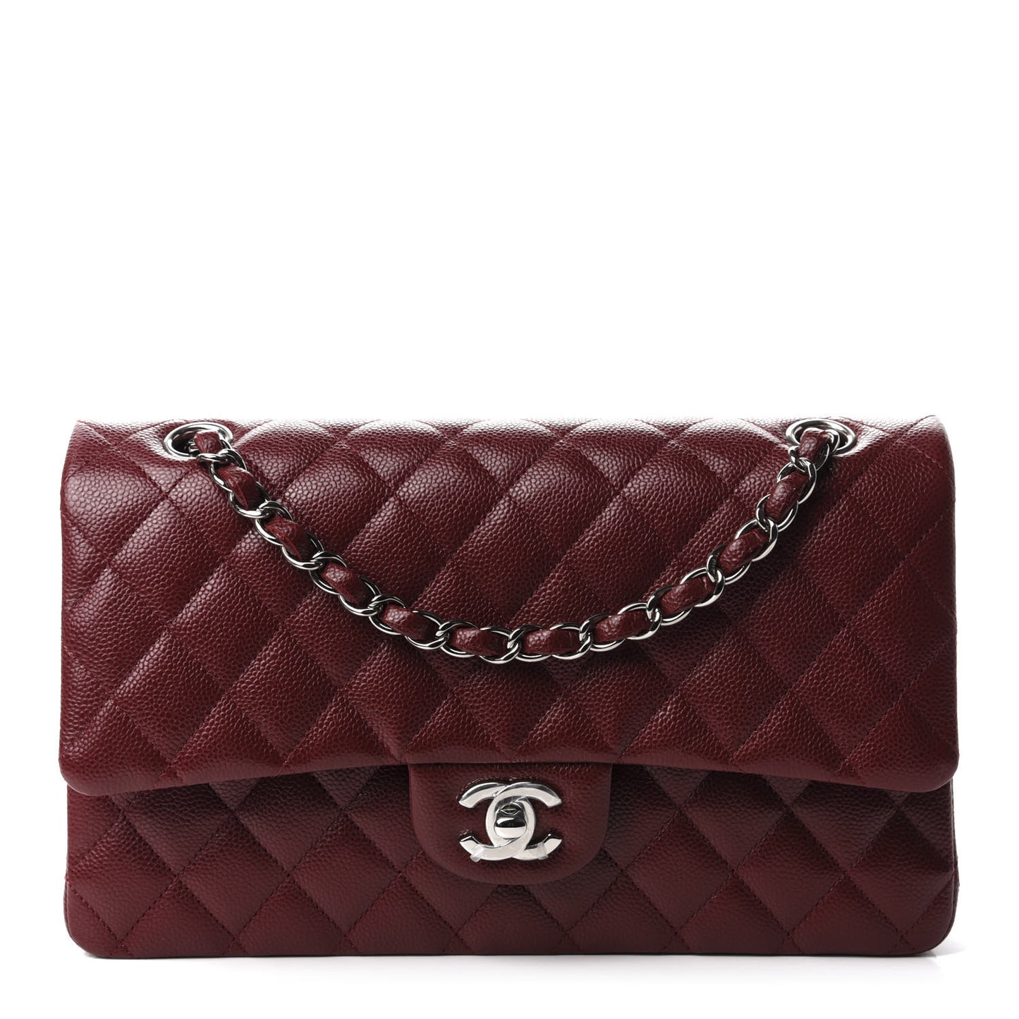 Caviar Quilted Medium Double Flap Dark Red