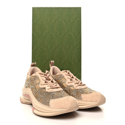 Gucci Tela Retino Mesh Crystal Suede GG Monogram Womens Gucci Run Sneakers 38 Light Powder Skin Rose Silver 10 of 10