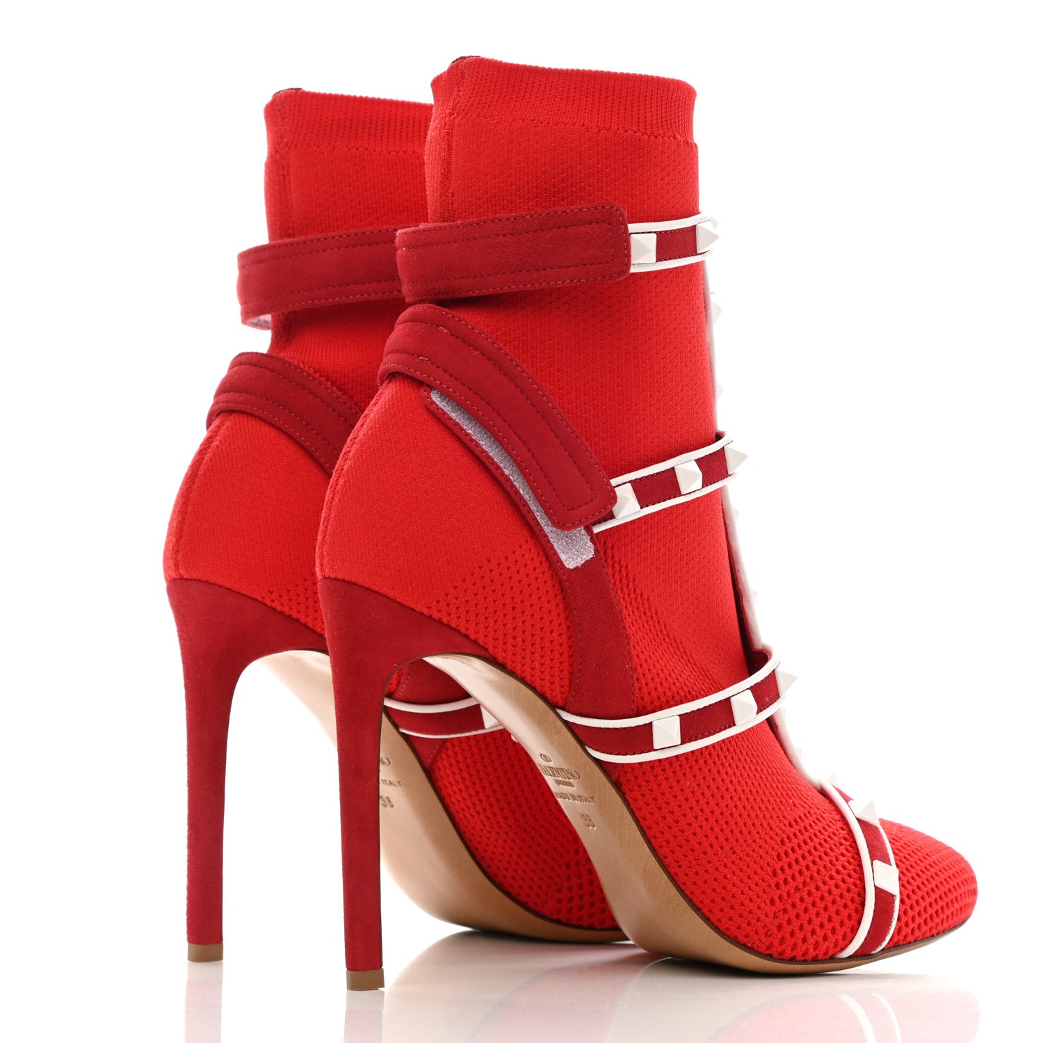 Valentino Garavani Knit Suede Free Rockstud Bodytech 105mm Ankle Boots 38 Rosso Valentino Optic White 4 of 7