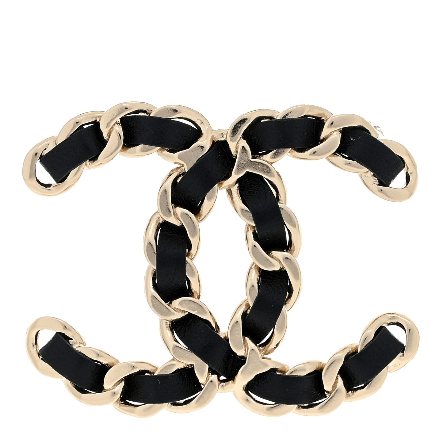 Lambskin Chain CC Brooch Black Gold
