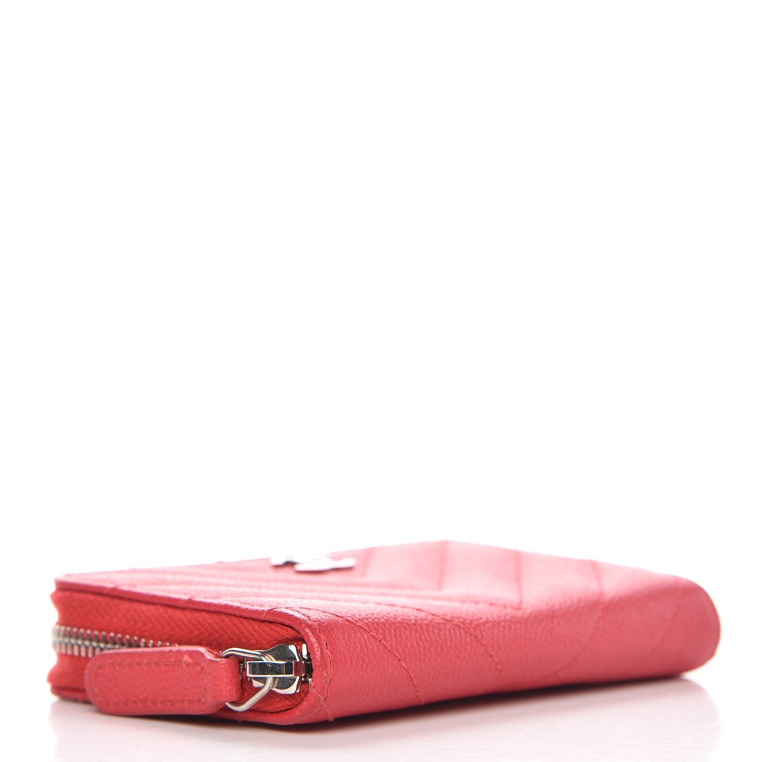 Chanel Caviar Chevron Quilted Zip Coin Purse Light Red 4 of 8