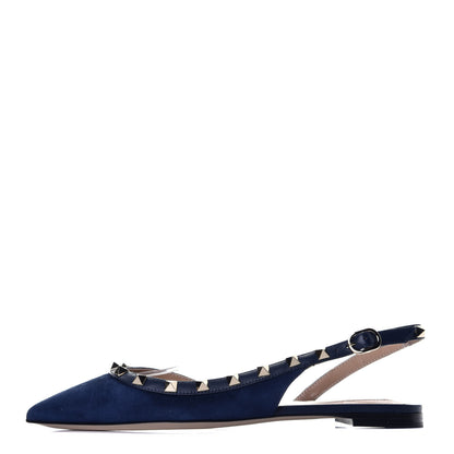 Valentino Garavani Suede Nappa Rockstud Slingback Flats 36.5 Marine 1 of 10