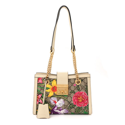 Gucci GG Supreme Monogram Flora Textured Calfskin Small Padlock Tote Beige Ebony Multicolor Mystic White 1 of 14