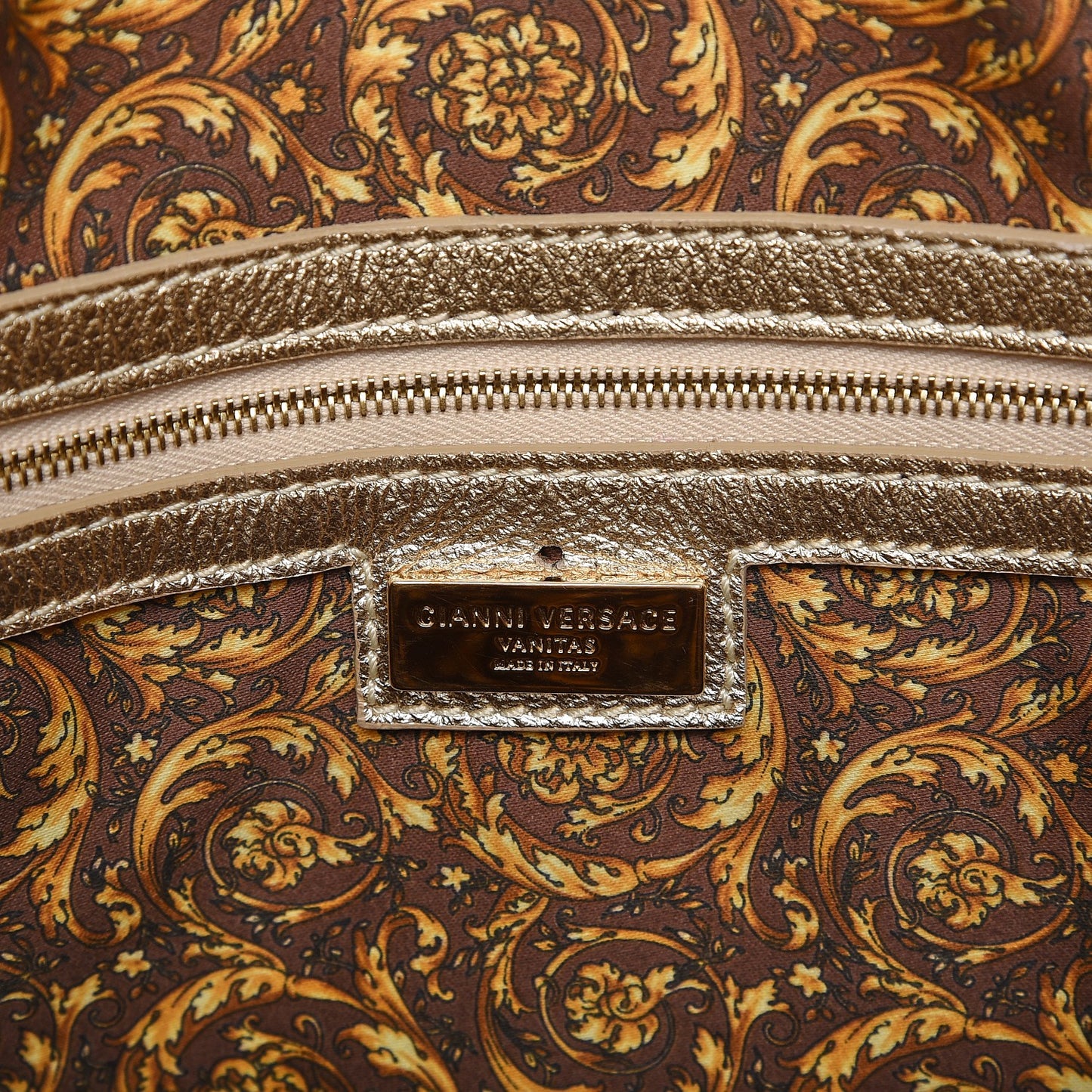 Metallic Nappa Barocco Quilted Vanitas Tote Gold