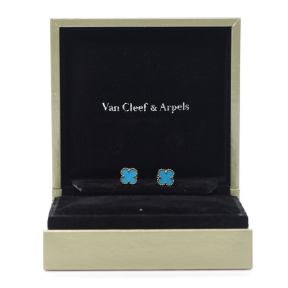 Van Cleef & Arpels 18K Yellow Gold Turquoise Sweet Alhambra Earrings 6 of 6