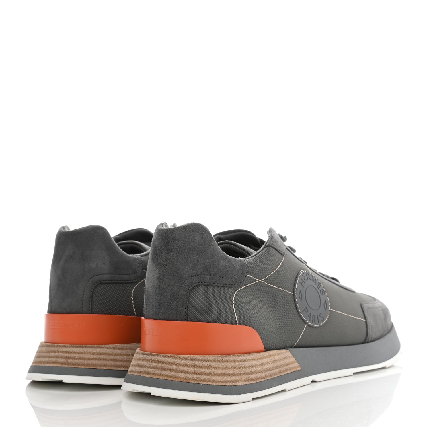 Hermes Technical Canvas Suede Goatskin Mens Drive Sneakers 43 Gris 4 of 9