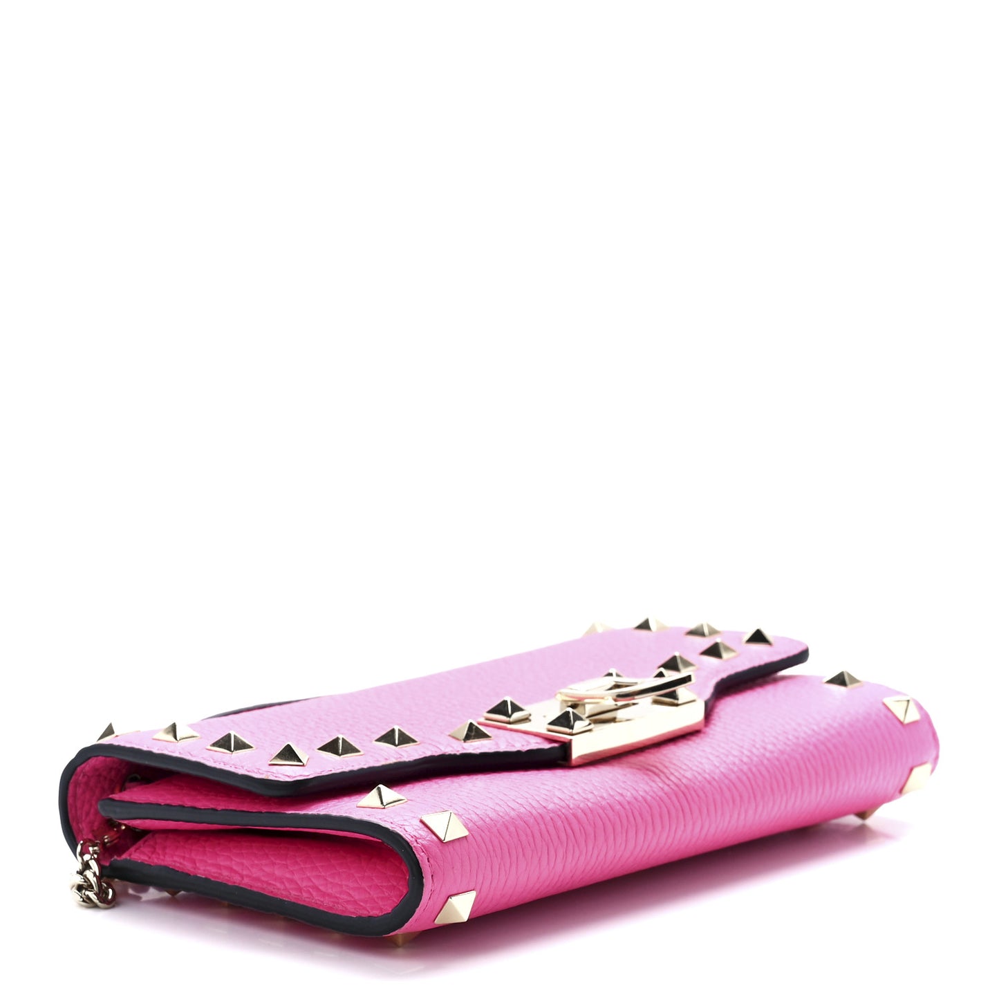 Pebbled Calfskin Rockstud Flip Lock Wallet On Chain Dawn Pink