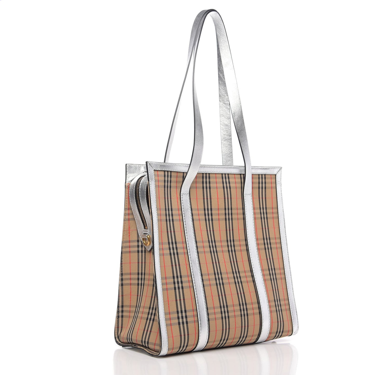 Metallic Calfskin Medium 1983 Knight Check Link Tote Silver