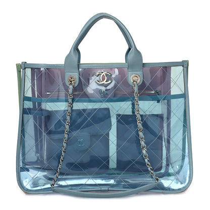 Chanel PVC Lambskin Stitched Medium Coco Splash Shopping Bag Blue Green Pink 1 of 10