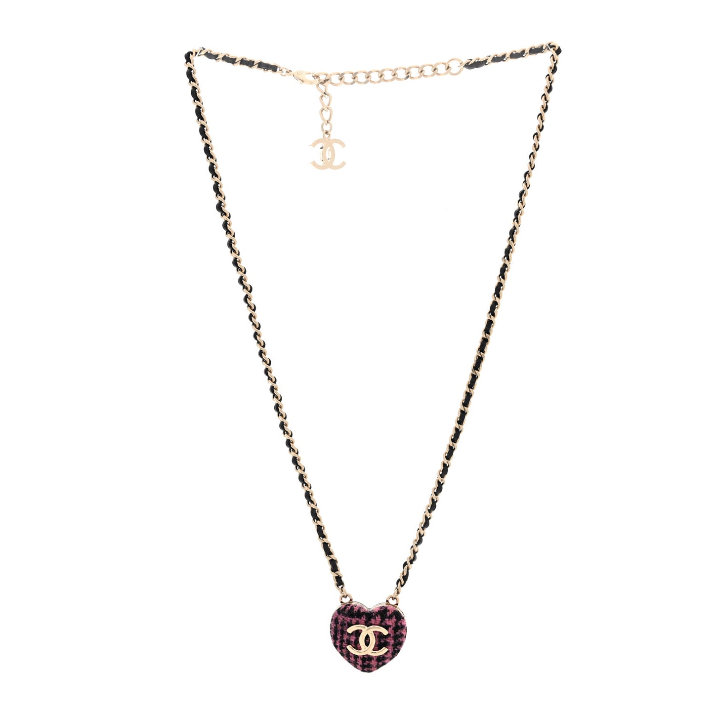 Lambskin Tweed CC Locket Pendant Necklace Black Pink Gold