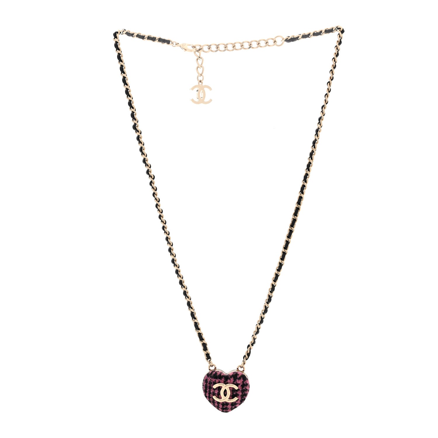 Chanel Lambskin Tweed CC Locket Pendant Necklace Black Pink Gold 3 of 6