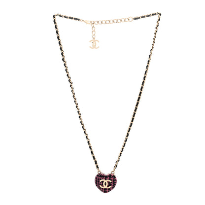 Chanel Lambskin Tweed CC Locket Pendant Necklace Black Pink Gold 3 of 6