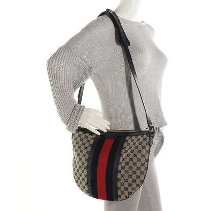 Gucci Monogram Vintage Web Medium Half Moon Hobo Navy 2 of 9