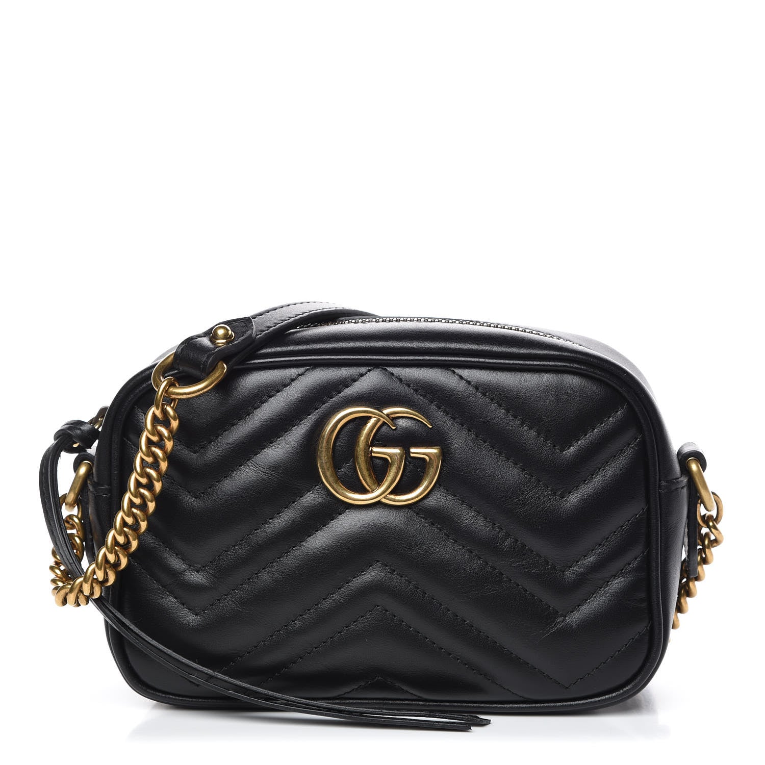 Gucci Calfskin Matelasse Mini GG Marmont Chain Shoulder Bag Black 1 of 9