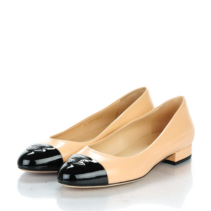 Chanel Lambskin Cap Toe Ballerina Flats 37 Beige Black 3 of 10