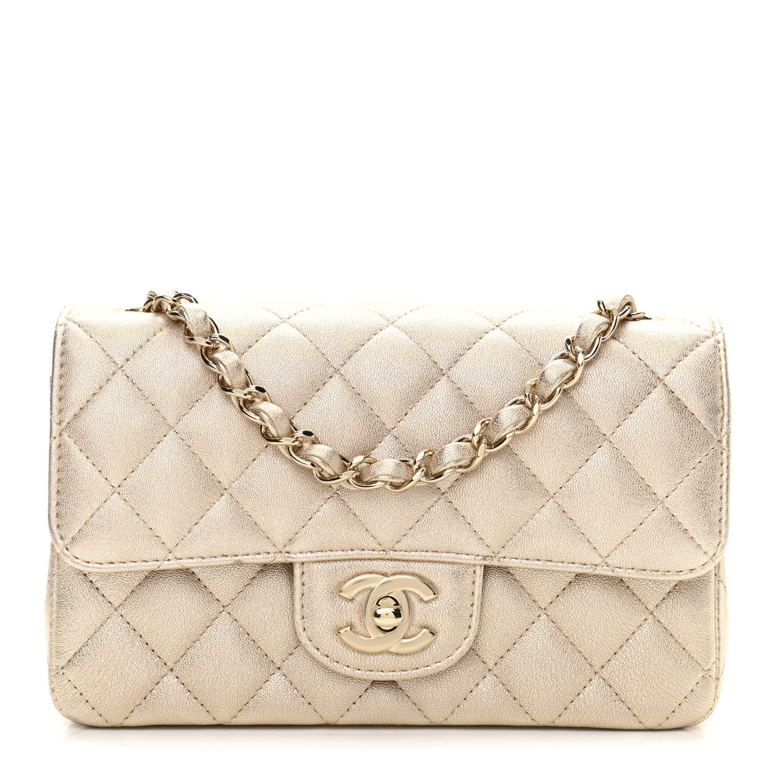 Chanel Metallic Lambskin Quilted Mini Rectangular Flap Gold 1 of 11