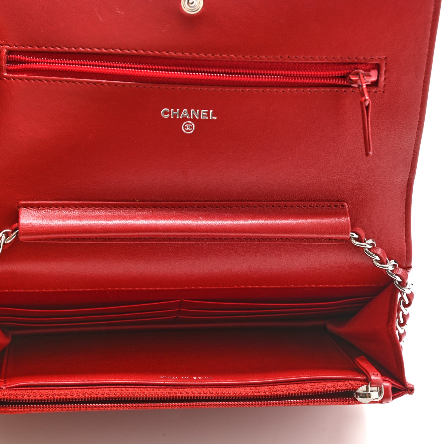 Lambskin Camellia Embossed Wallet On Chain WOC Red