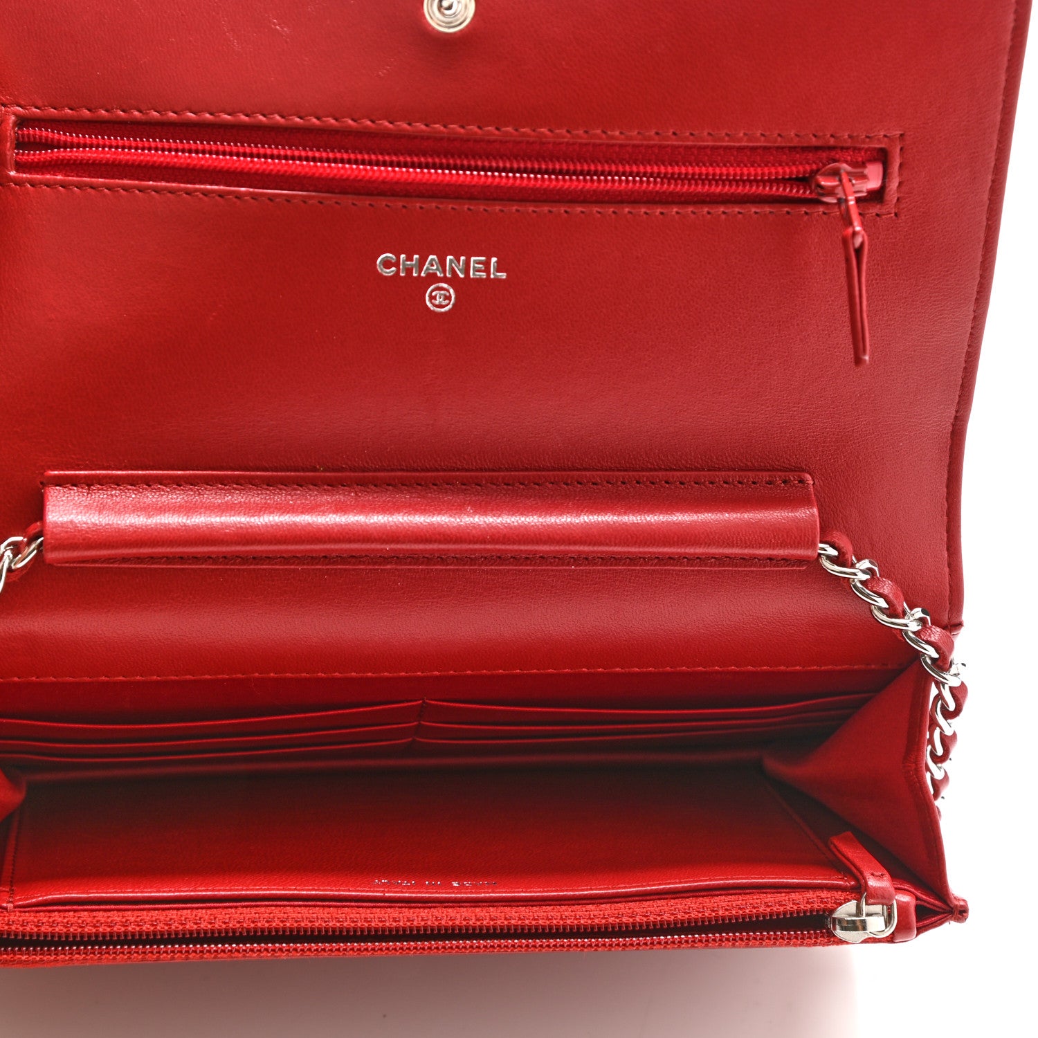 Chanel Lambskin Camellia Embossed Wallet On Chain WOC Red 5 of 12