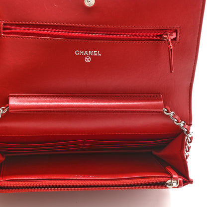 Chanel Lambskin Camellia Embossed Wallet On Chain WOC Red 5 of 12