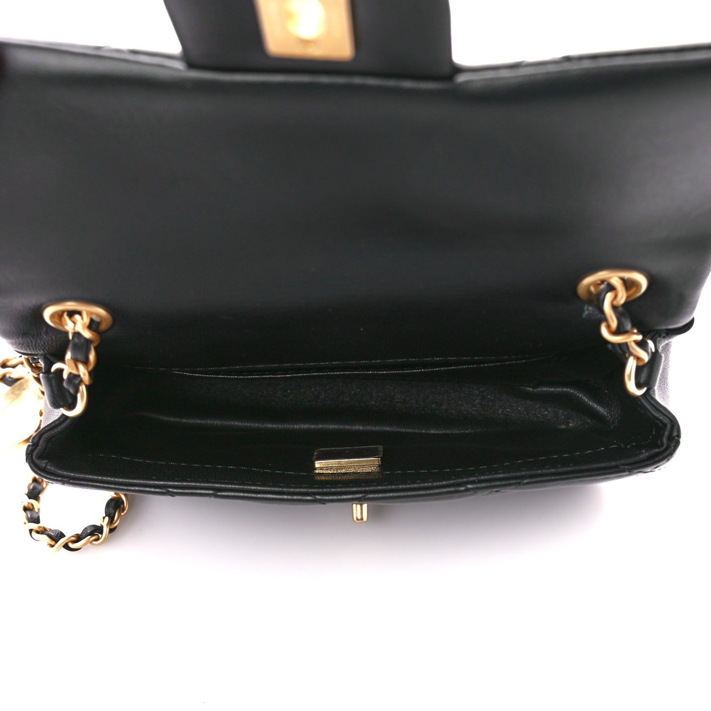 Lambskin Quilted Mini Heart Charms Flap Black